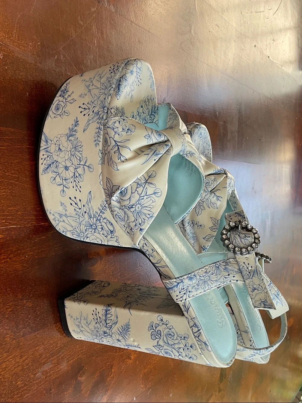 Sugar Thrillz Blue & White Floral Bow Platform Sandals